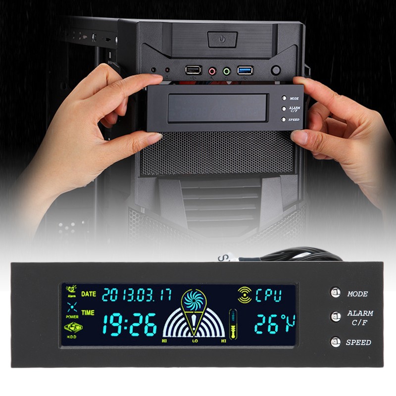 Computer 3‑Fan Speed Controller CPU/HDD/SYS Temperature Control LCD Front Panel