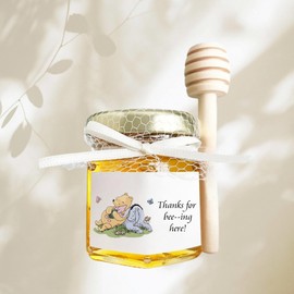 80PCS Winnie Honey Jars Stickers Thanks for Bee-ing Here Label Thank You Stickers for Pooh Baby Shower Decorations Bee Birthday Newborn Party Supplies
