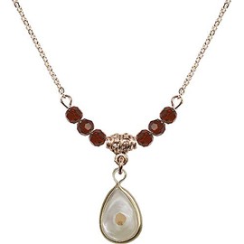 Bonyak Jewelry 18 Inch Hamilton Gold Plated Necklace w/ 4mm Red January Birth Month Stone Beads and Mustard Seed