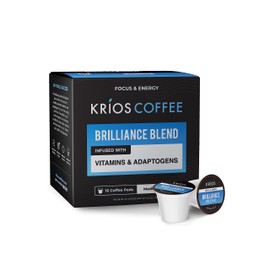 Krios Coffee Brilliance Coffee Pods, Enhance Energy & Focus with Essential Vitamins, L-Theanine, Bacopa Monnieri & Rhodiola Rosea, Medium Roast, Smooth, 16 Ct