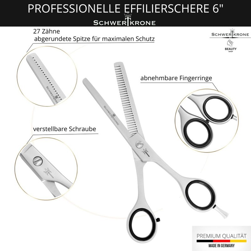 Schwertkrone Effilierschere - Modellierschere Haarschneideschere Haarschere Friseurschere aus Edelstahl Made