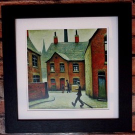 Greetingles Lowry-Style 12"/31cm Square Framed Print. Beautiful Black Ash Frame (Lowry, Parcel Delivery)