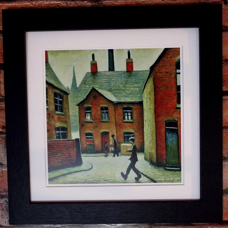 Greetingles Lowry-Style 12"/31cm Square Framed Print. Beautiful Black Ash Frame