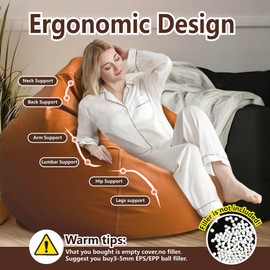 Bean Bag Chair Bean Bag Cover Without Filler Luxury Single Lazy Sofa Cover Faux Leather Bean Bag Sac Pouf Chair Envelope Beanbag Corner Seat Sectional Couch(Black)