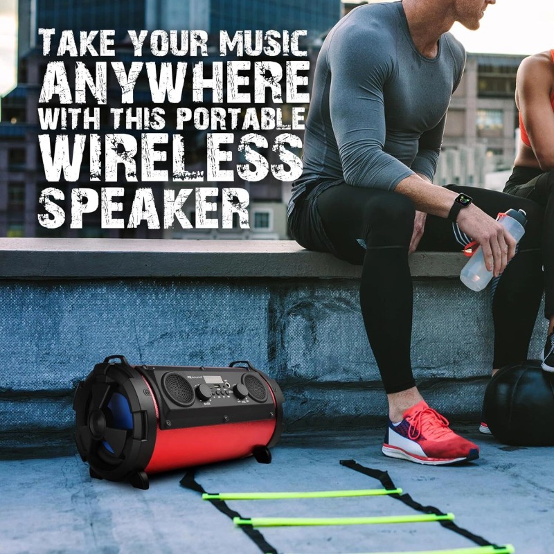 Supersonic IQ-1525BT-RD Wireless Speaker LED Red USB Bluetooth Aux &