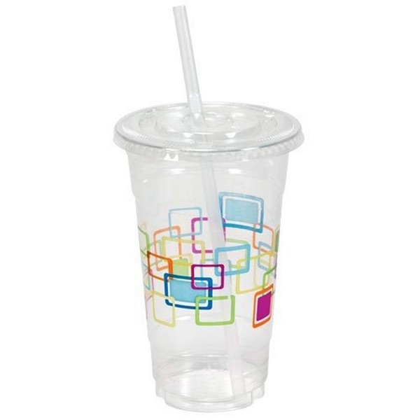 Party Dimensions Nicole 10 Count Deco Plastic Printed Cups with Lids and Straws, 24-Ounce, Multicolor