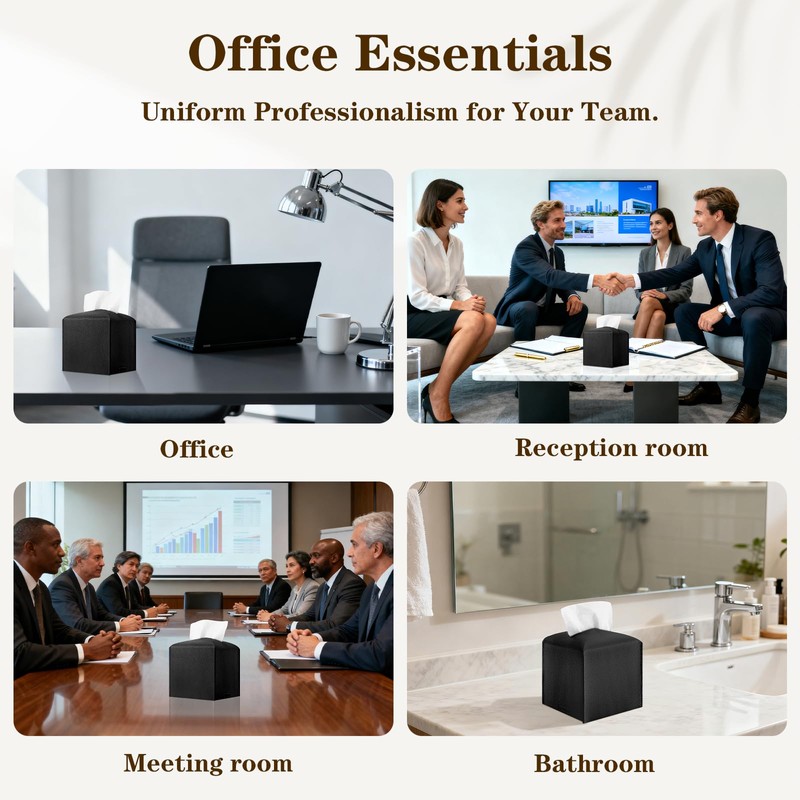 6-Pack Square Tissue Box Cover Holder, Black PU Leather Decorative