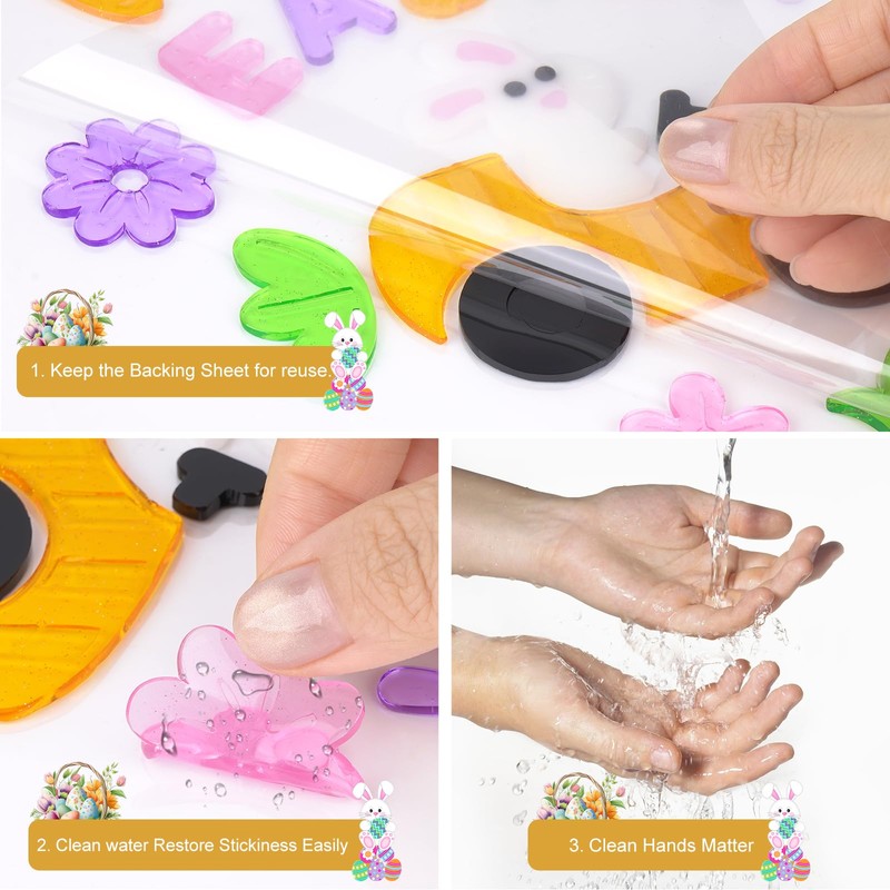 Easter Gel Window Clings Set, Upgraded Larger Size, Reusable Jelly