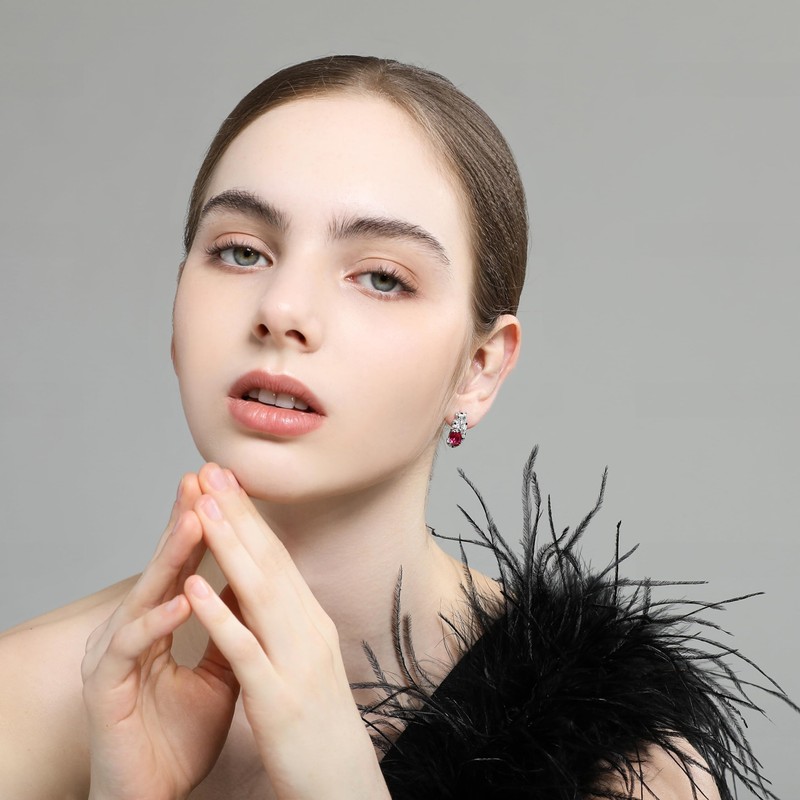 ER1-4-0002(RED) 925 Created Ruby Earrings