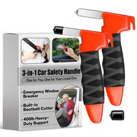 Car Door Handle For Elderly, 2 Pack 3-in-1 Car Handle Assist, Car Window Breaker Seatbelt Cutter, Saving Your Life in Critical Moments, Portable Auto Cane for Seniors, Heavy-Duty 400lbs, Non-Slip Grip