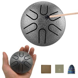Norhogo 3 Inch 6 Note steel tongue drum with Drumstick, Music Book, handpan, rain drum, mini steel drum for Musical Education Concert Mind Healing Yoga Meditation Gift for Beginner Adult Kid, grey