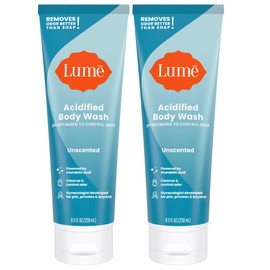 Lume Lume Acidified Body Wash - 24 Hour Odor Control - Removes Odor Better than Soap - Moisturizing Formula - Formulated Without SLS or Parabens - OB/GYN Developed - 8.5 ounce (Pack of 2) (Unscented)