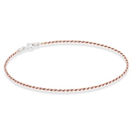 Miabella 925 Sterling Silver Solid 1.5mm Diamond-Cut Braided Rope Chain Anklet Ankle Bracelet for Women, Made in Italy (rose-gold-plated-silver, 9)