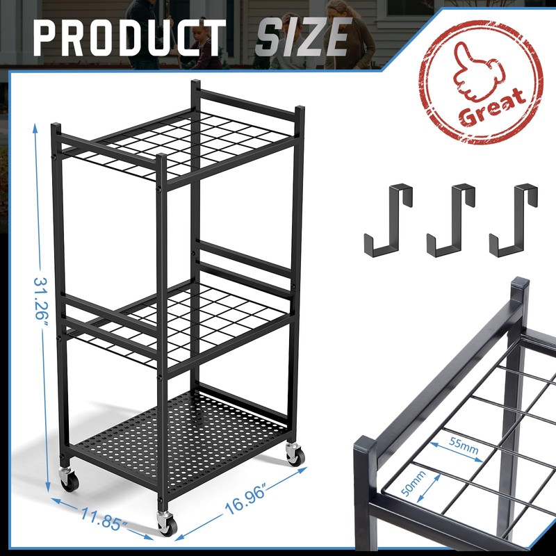 DAOUTIME Garden Organizer With Wheels, Yard Tower Rack for Garage