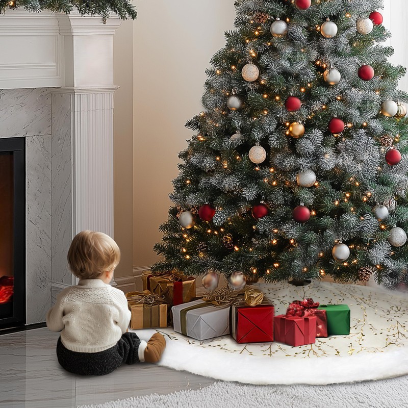 Christmas Tree Skirt, 47 Inch (120cm) Extra Wide White Plush