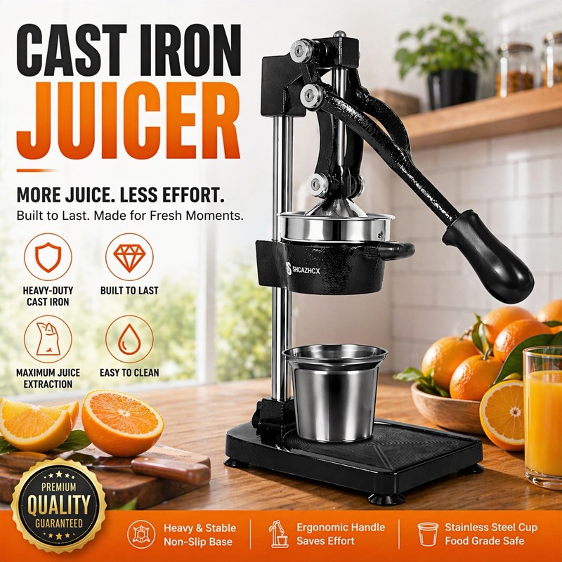 Shcazhcx Cast Iron Juicer, Fruit Squeezer with Stainless Steel Parts