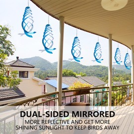 Hausse 6 Pack Bird Repellent Spiral Reflectors Blue Mylar Spinner, Garden Decorative Scare Birds Away, Like Woodpeckers, Pigeons and Geese