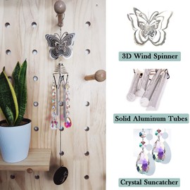 Hourwof Campanas de viento conmemorativas para exteriores, campanilla de viento decorativa con girador de viento para jardín, patio, campanilla de viento de vidrio, regalo de inauguración de la casa, mariposa