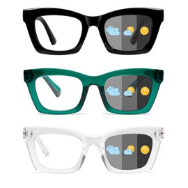 Hubeye Photochromic Reading Glasses for Women 3 Packs UV400 Sun Readers Computer Anti Blue Light Glasses +2.25