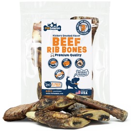 PUPDAWGS Single Ingredient Dog Bones - Made in USA - Small Beef Rib Bones - Natural Dog Bones for Aggressive Chewers - from USDA Inspected Beef - Hickory Smoked - Wrapped in Sets of 5 (5 Piece Pack)