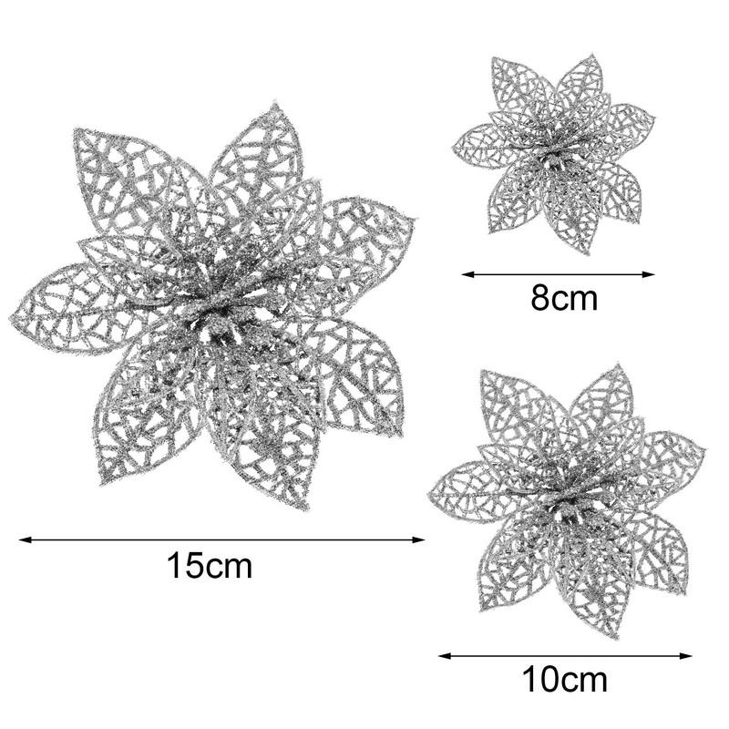 Boao 24 Pieces Glitter Poinsettia Christmas Tree Ornament Christmas Flowers