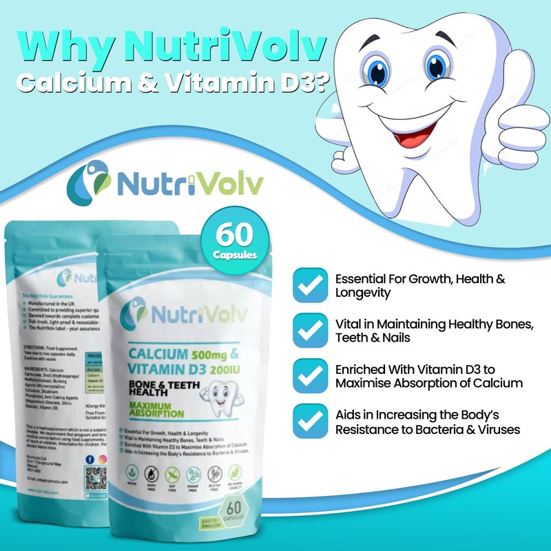 Calcium & Vitamin D3 500mg & 200IU High Strength Supplements