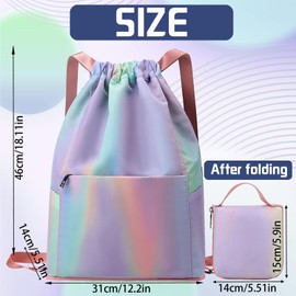 AUNGKWANG Gym Bag Sports Bag Men and Women Waterproof Colour Gradient Sports Bag Foldable Large Capacity Bag with Drawstring Backpack Drawstring Bag Men Girls, Blue Purple