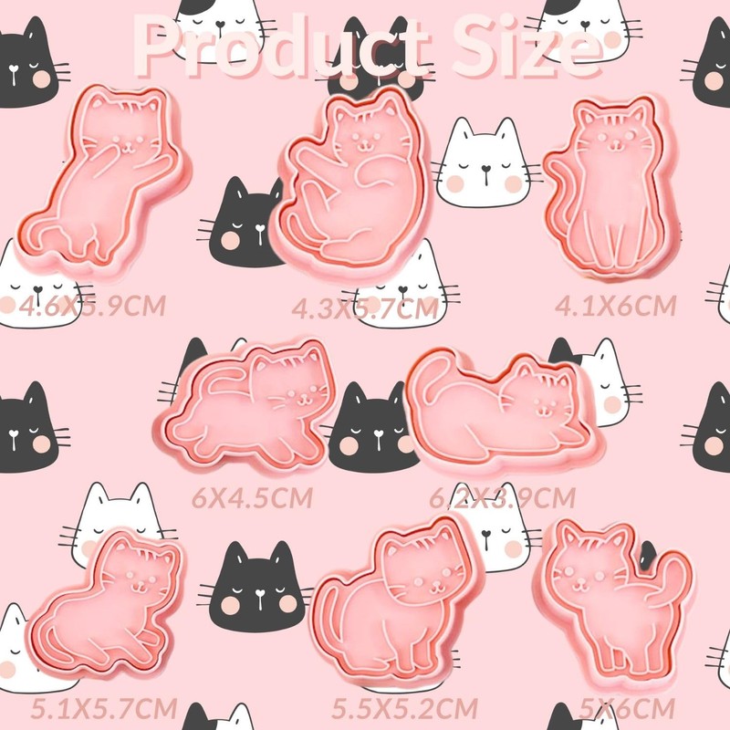 Crethinkaty Cat Cookie Cutters Set-8 Plastic Cookie Cutter Stamp- Cat