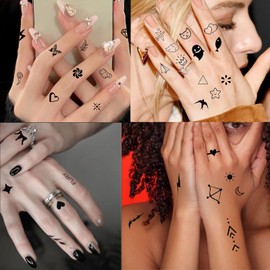 KYLELOVE 698 PCS Small Tiny Temporary Tattoos For Women Finger Hands Kids,24 Sheets Bulk Mini Cute Black Long Lasting Cartoon Bohemia Realistic Face Fake Tattoo Stickers Vintage Tatoos For Girls Boys