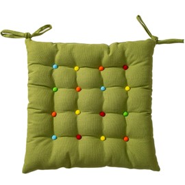 vctops Cotton Linen Chair Cushion Square Chair Pads with Ties Colorful Pompom Non Slip Seat Cushions for Indoor Dining Room and Kitchen Chairs (Green,1 Count)