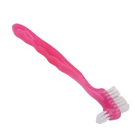 Denture Brush, Cleaning Brush for False Teeth, Plaque Dirt Removal, Denture Brush, for Elderly, Travel Cleaning, Denture Holder - Double-Sided Bristle Head (Pink)