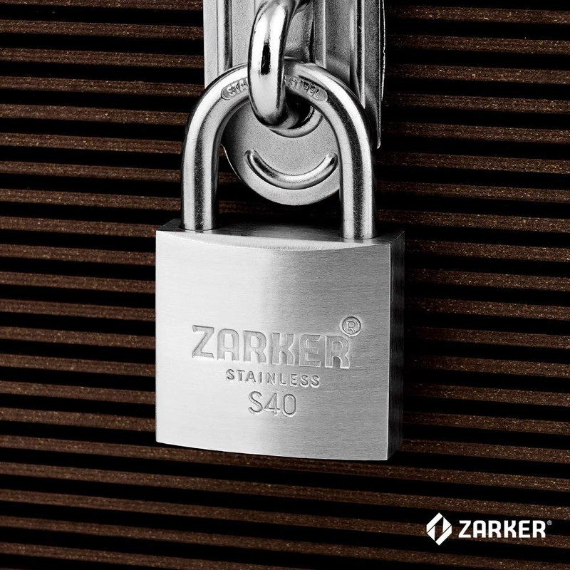 Zarker keyed Padlock, Heavy Duty Stainless Steel Lock, Waterproof and