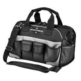 HAUTMEC Heavy-Duty 16" Tool Bag, 47 Pockets 1680D Wide Mouth Tool Organizer with Reinforced Waterproof Base, Padded Shoulder Strap for Electrician, Contractor - HT0183