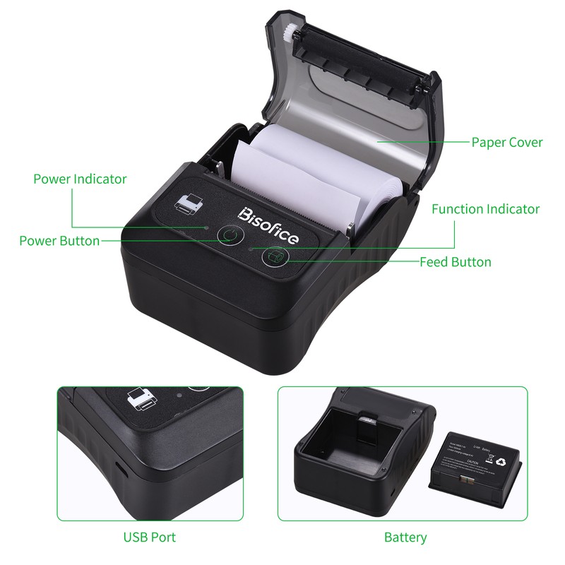 Bisofice Portable Wireless BT 58mm 2 Inch Thermal Receipt Printer