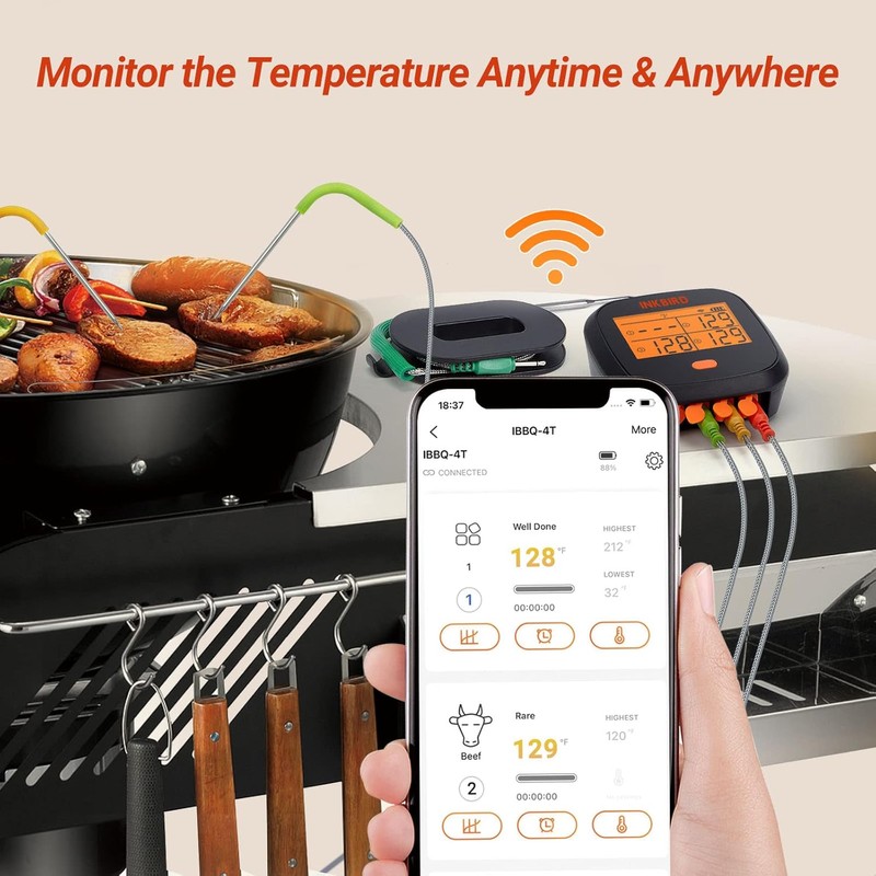 INKBIRD WiFi Meat Thermometer for Grilling, Unlimited Rang Rechargeable BBQ