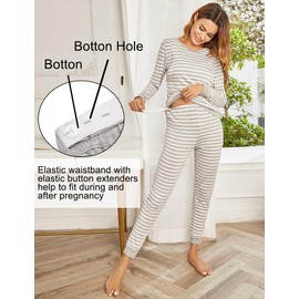 Ekouaer Nursing Pajama Set Striped Long Sleeve Maternity Sleepwear Labor Pjs Breastfeeding Thermal Underwear Clothes Light Gray Stripe XX-Large