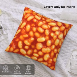 3D Funny Realistic Food Baked Beans Decorative Throw Pillow Covers Soft Velvet Throw Pillowcases Home Decor Living Room Cushion Case for Bed Couch Car 18"X18" Creative Gift