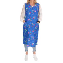 Zip Gown Zip House Dress Cotton Apron Cooking Apron, blue