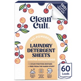 Cleancult Cleancult Laundry Detergent Sheets - Resealable Box - 3 Stain Fighting Enzymes - Juniper Sandalwood - 60 Loads - Free of Harsh Chemicals - No Mess - No Plastic Waste