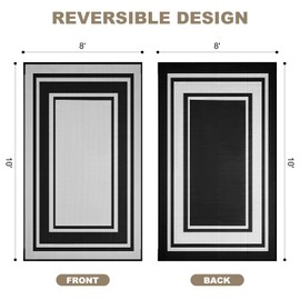 SatisInside Outdoor Rug 8x10 Ft Waterproof Plastic Straw Rugs for Patio,RV,Beach,Camping, Backyard,Porch, Picnic, Black&White