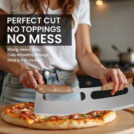 SCHVUBENR 14'' Pizza Cutter Rocker with Wooden Handles - Sharp Stainless Steel Pizza Slicer with Protective Cover - Large Pizza Knife Cutter Wheel - Easy to Use & Clean - Slice Pizza with Ease