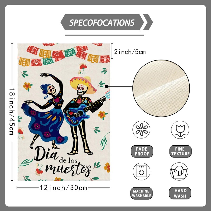 ZAEW Dia De Los Muertos Garden Flag Mexican Dance Sugar