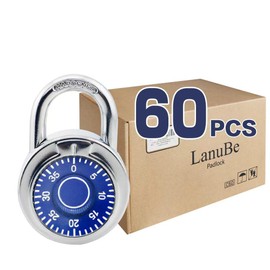 LanuBe Standard Dial Combination Lock, 2 in. Wide, with Different Combinations, Blue Turnplate, Pack of 60; Lock for School, Employee, Gym Sports Locker, Case, Toolbox, Fence and so on
