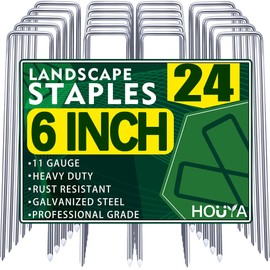 houya Landscape Staples 6 Inch Garden Stakes Galvanized Garden Staples Pins Anti-Rust Ground Stakes for Weed Barrier, Irrigation Tubing Hose, Yard Lawn SOD, Landscape Fabric, Decoration (24 Pack)