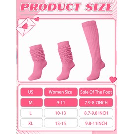 Glitopper Slouch Socks Slouchy Socks Pack Knee High Scrunch Socks 80s 90s Socks Cotton Stacked Socks Boot Socks(Pink,9-11)