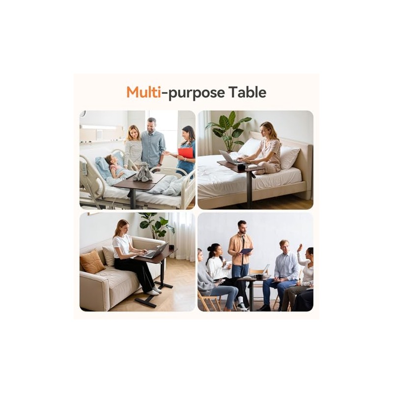 Warmiehomy Overbed Table with Wheels, 70-95cm Adjustable Height Hospital Bed