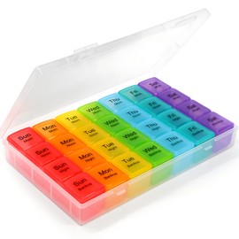 Pasking 2Pcs Extra Large Weekly Pill Boxes Organisers - XL Pill Box Case 7 Day 4 Times a Day AM PM Travel Medication Reminder Vitamin Container Holding Plenty of Medicines and Supplements