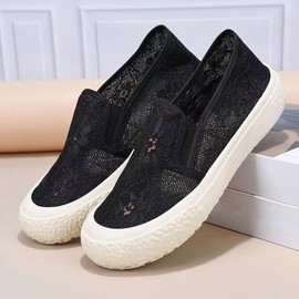 Damen-Wanderschuhe, ohne Schnürsenkel, runde Spitze, flach, Mokassins, weiche Sohle, atmungsaktiv, leicht, rutschfest, modisch, bequem, lässig, Schwarz, 37 EU