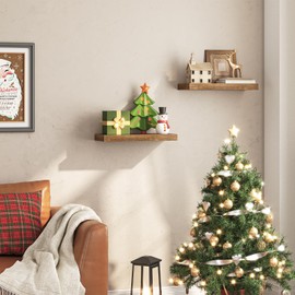 HOOBRO Floating Shelves for Wall, Wall Mounted Shelf Set of 2, 15.7" Hanging Shelf with Invisible Brackets, for Wall in Bathroom, Bedroom, Toilet, Kitchen, Living Room, Office, Rustic Brown BF40BJ01