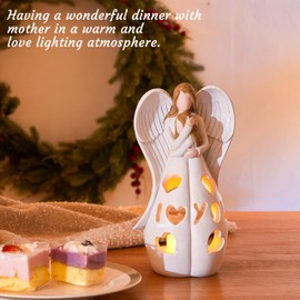 KAiSnova Gifts for Mom from Daughter, Mother Daughter Gifts from Mom Birthday, Angel Mother and Daughter Hugging Figurines, Christmas Mothers Day Present with Flickering LED Candle, Greeting Card